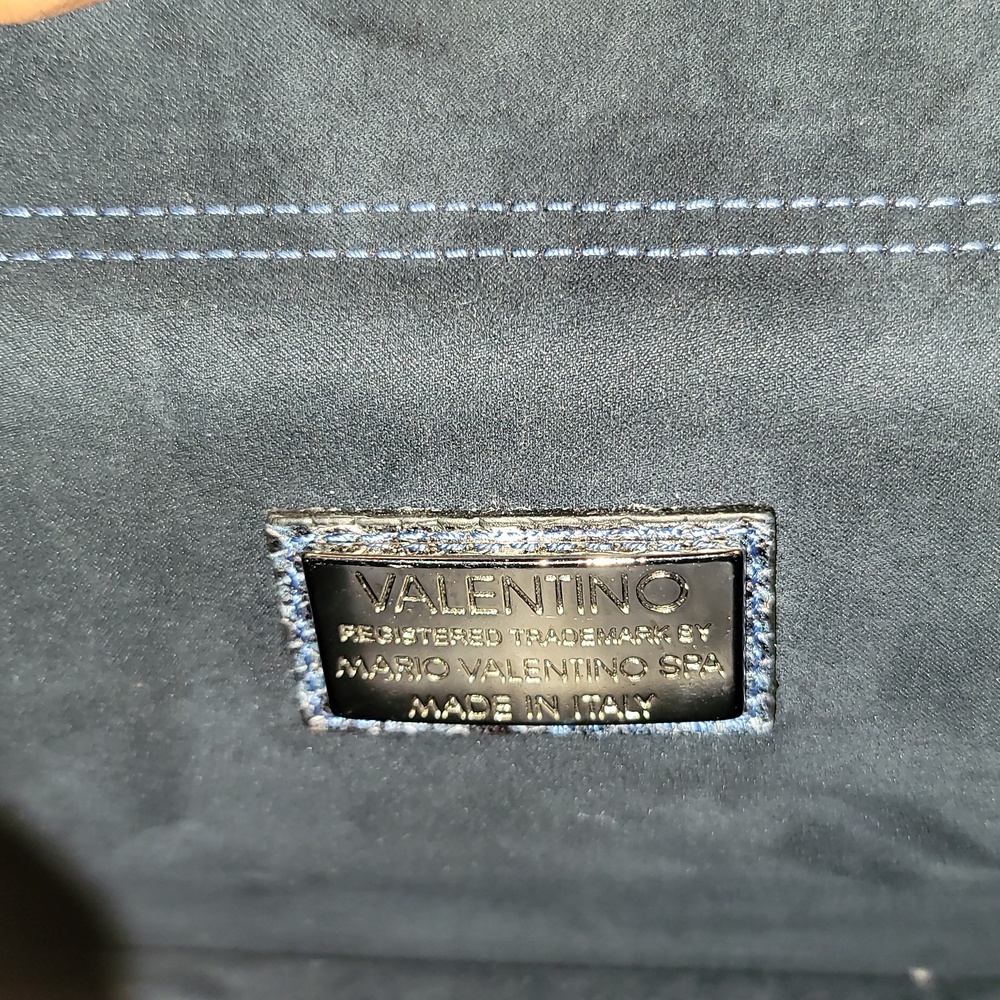 Valentino Blue Melanie Python-Embossed Leather Sa… - image 4